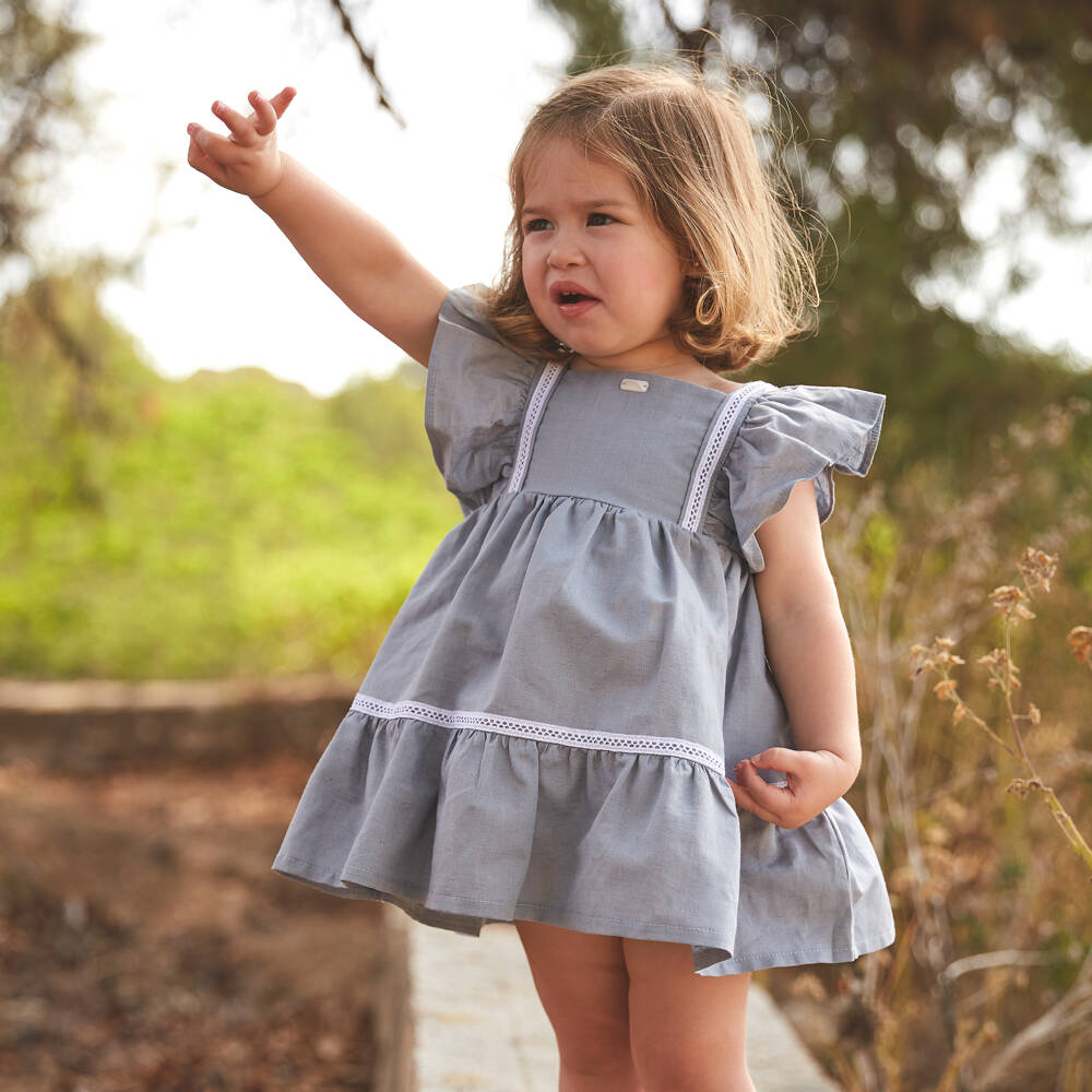 Babidu-Girls Charcoal Woven Cotton Dress | Childrensalon Outlet