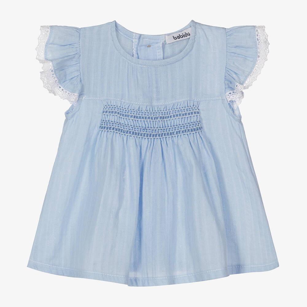 Babidu-Girls Cornflower Blue Cotton Dress | Childrensalon Outlet