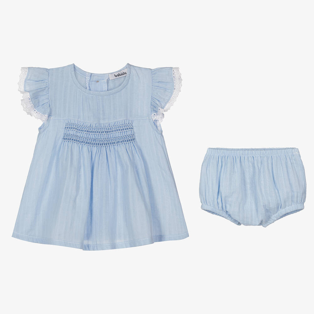 Babidu-Girls Cornflower Blue Cotton Dress | Childrensalon Outlet