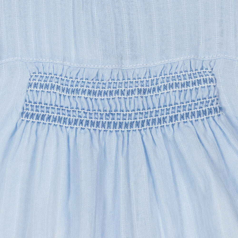 Babidu-Girls Cornflower Blue Cotton Dress | Childrensalon Outlet