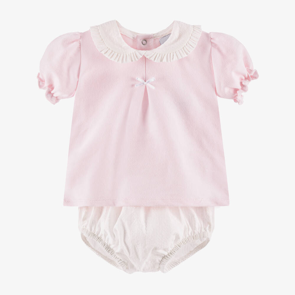 Babidu-Girls Cotton Ensemble in Soft Pink | Childrensalon Outlet