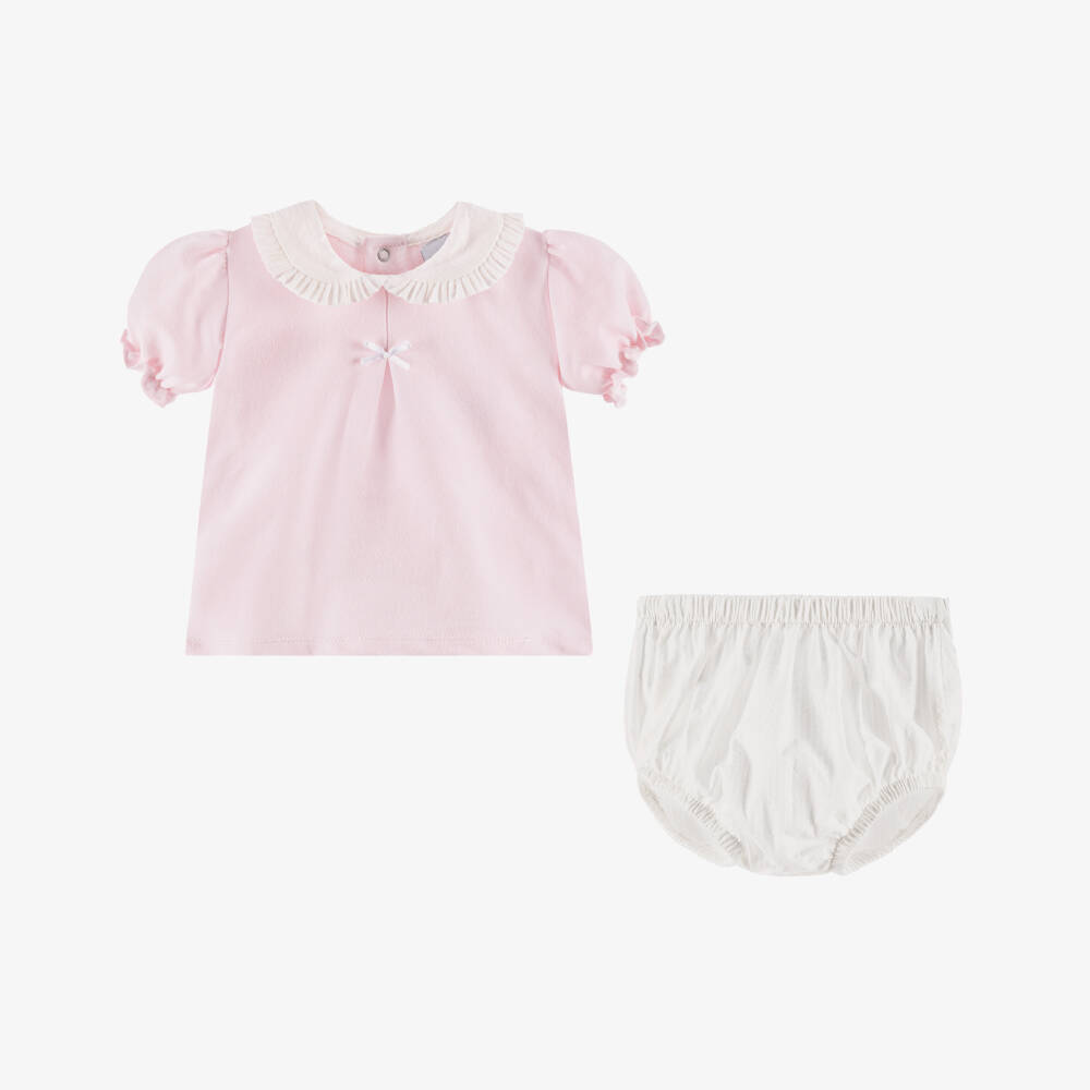 Babidu-Girls Cotton Ensemble in Soft Pink | Childrensalon Outlet