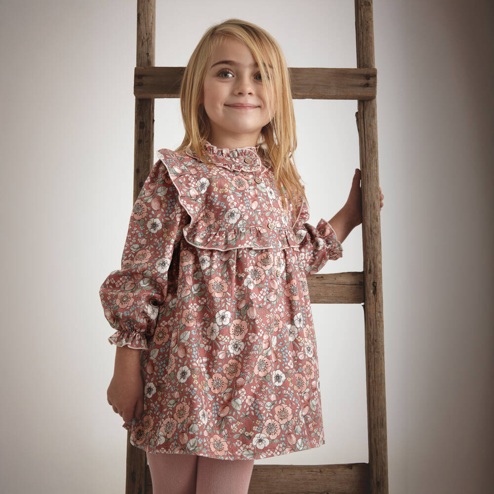 Babidu-Girls Cotton Floral Pink Frock | Childrensalon Outlet
