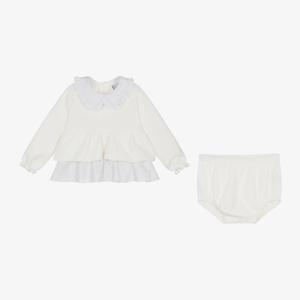 Babidu-Girls Cream Cotton Shorts Ensemble | Childrensalon Outlet