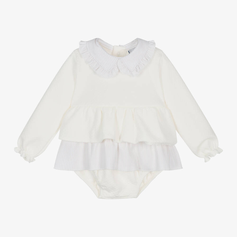 Babidu-Girls Cream Cotton Shorts Ensemble | Childrensalon Outlet