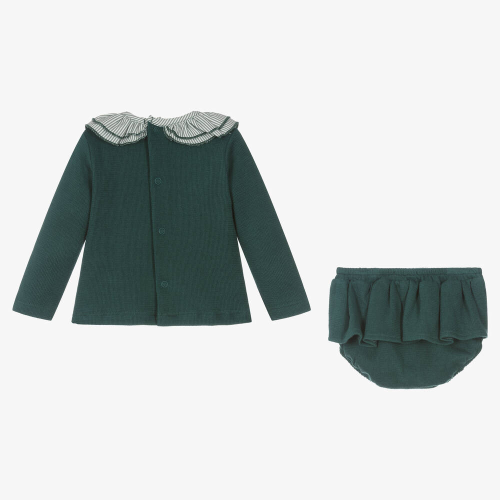 Babidu-Girls Dark Green Cotton Shorts Set | Childrensalon Outlet