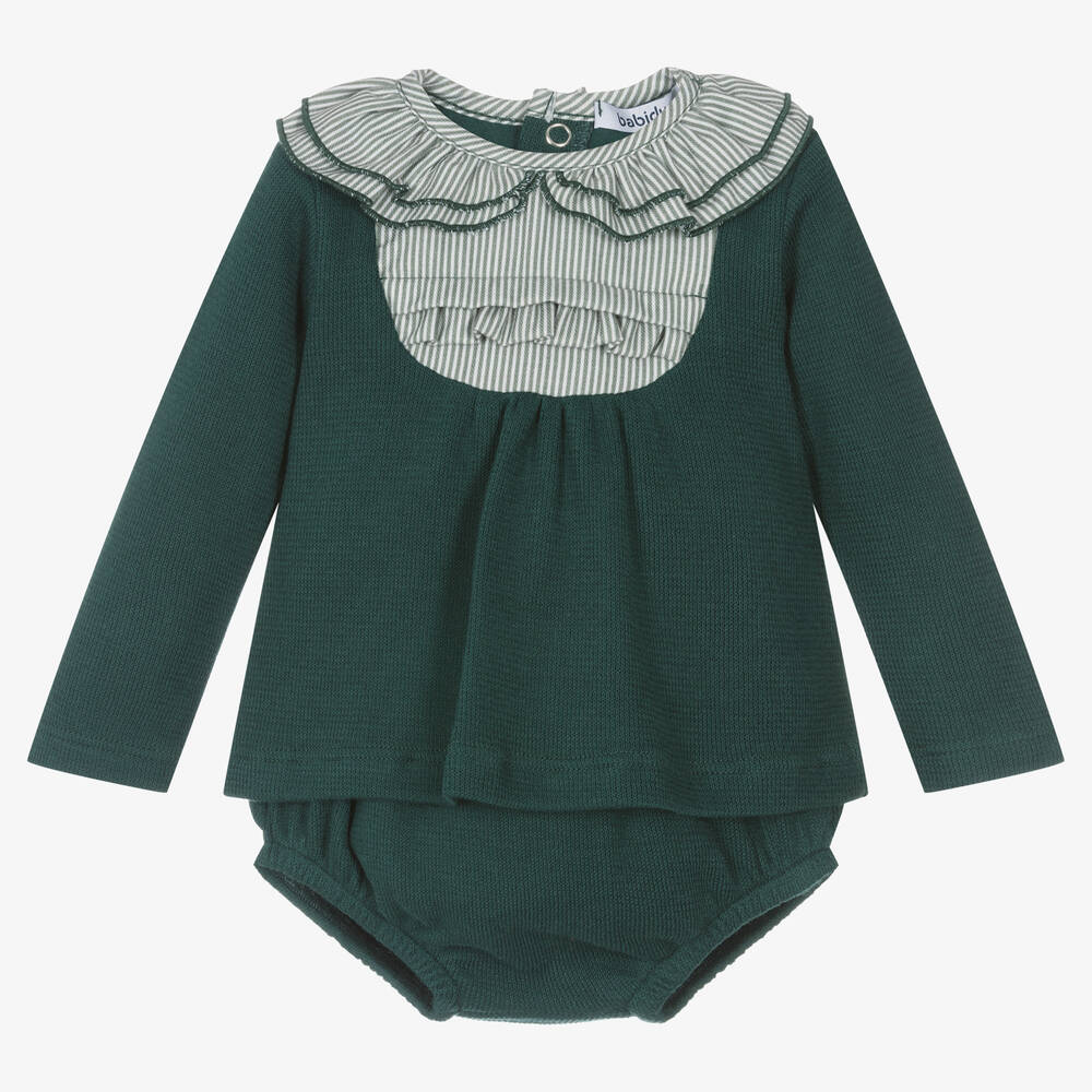 Babidu - Girls Dark Green Cotton Shorts Set | Childrensalon