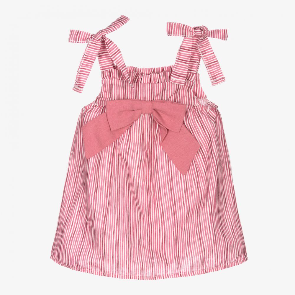 Babidu - Robe rose rayée/froncée Fille  | Childrensalon