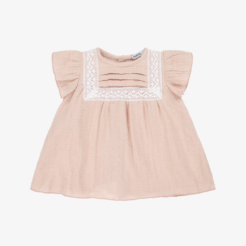 Babidu-Girls' Delicate Pink Muslin Frock | Childrensalon Outlet