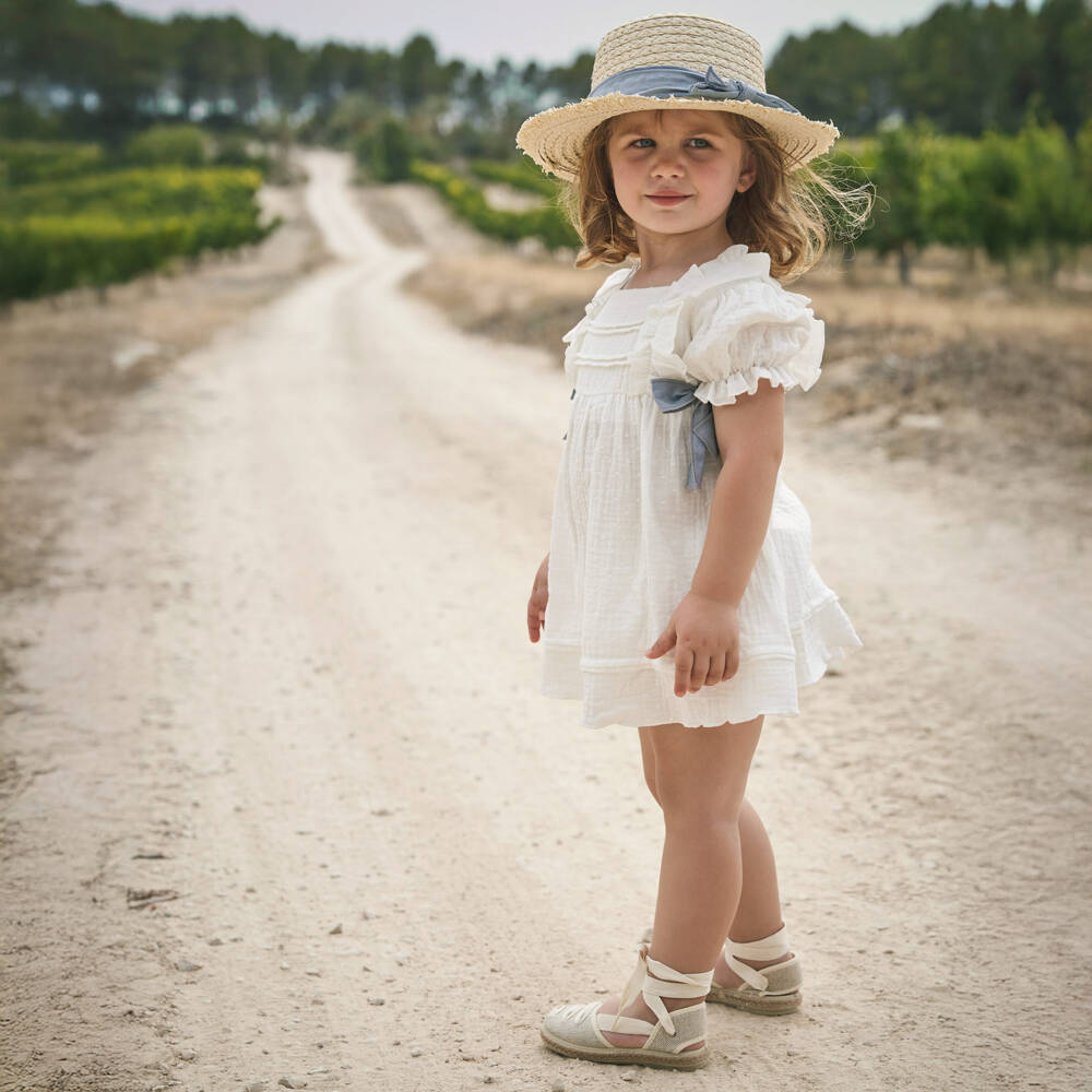 Babidu-Girls' Delicate White Cotton Frock | Childrensalon Outlet