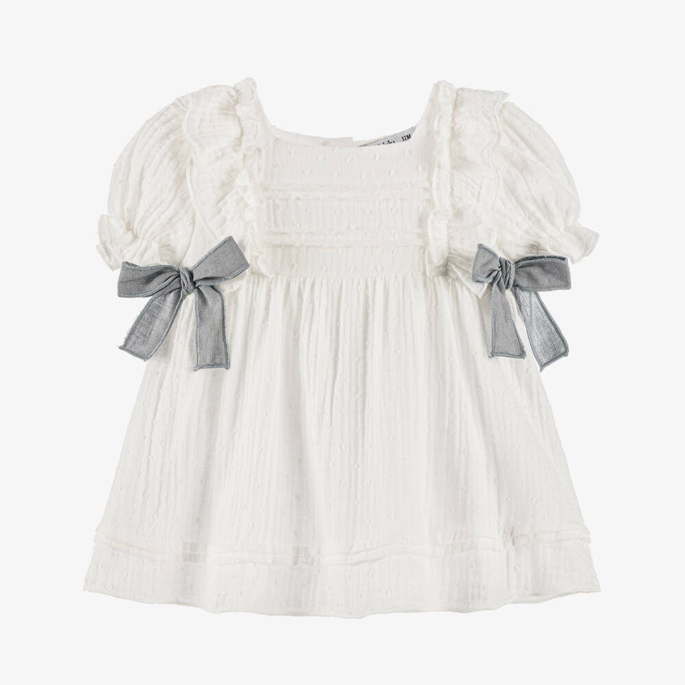 Babidu-Girls' Delicate White Cotton Frock | Childrensalon Outlet