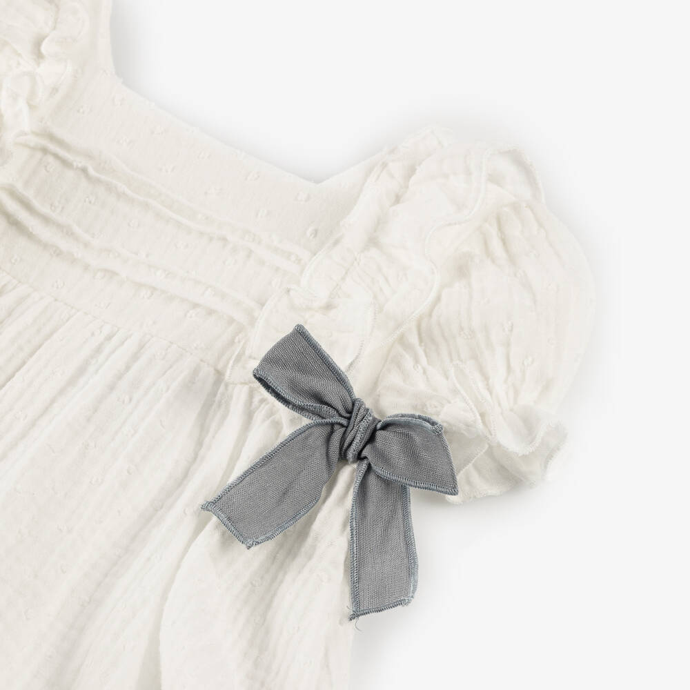 Babidu-Girls' Delicate White Cotton Frock | Childrensalon Outlet