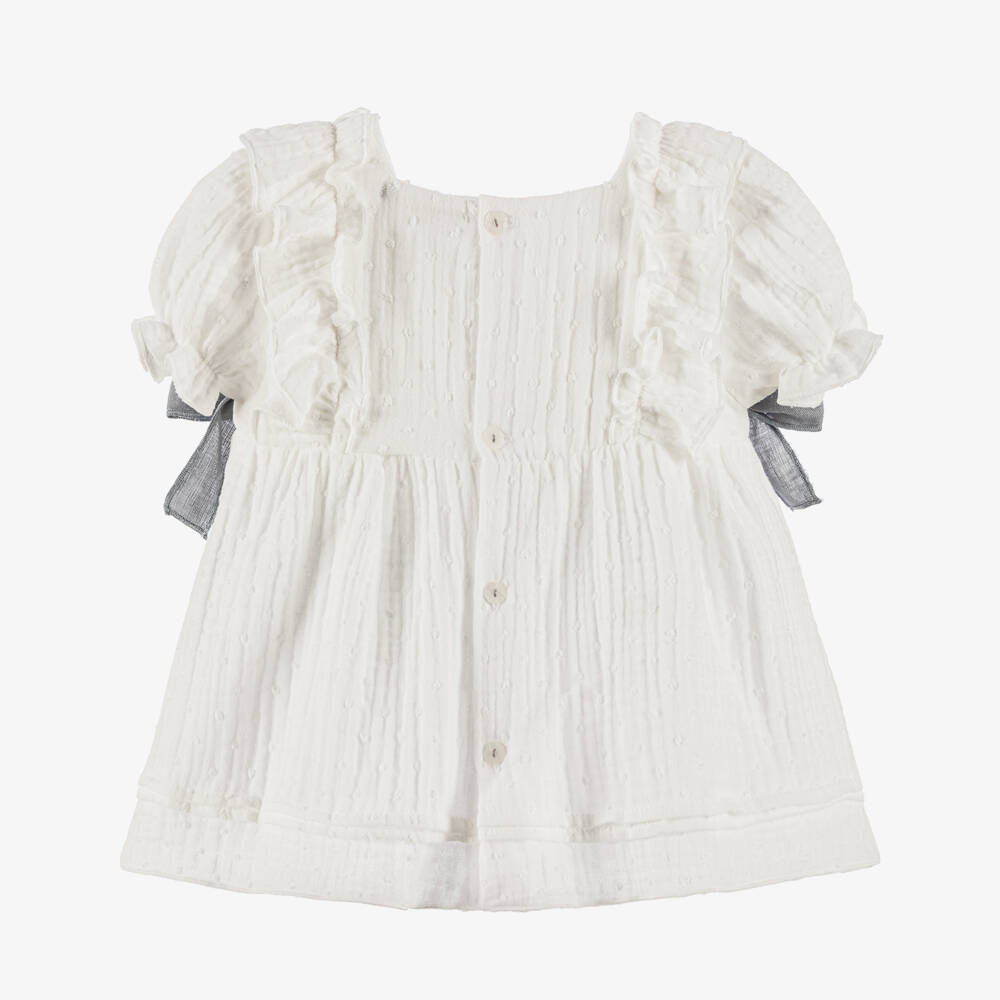 Babidu-Girls' Delicate White Cotton Frock | Childrensalon Outlet
