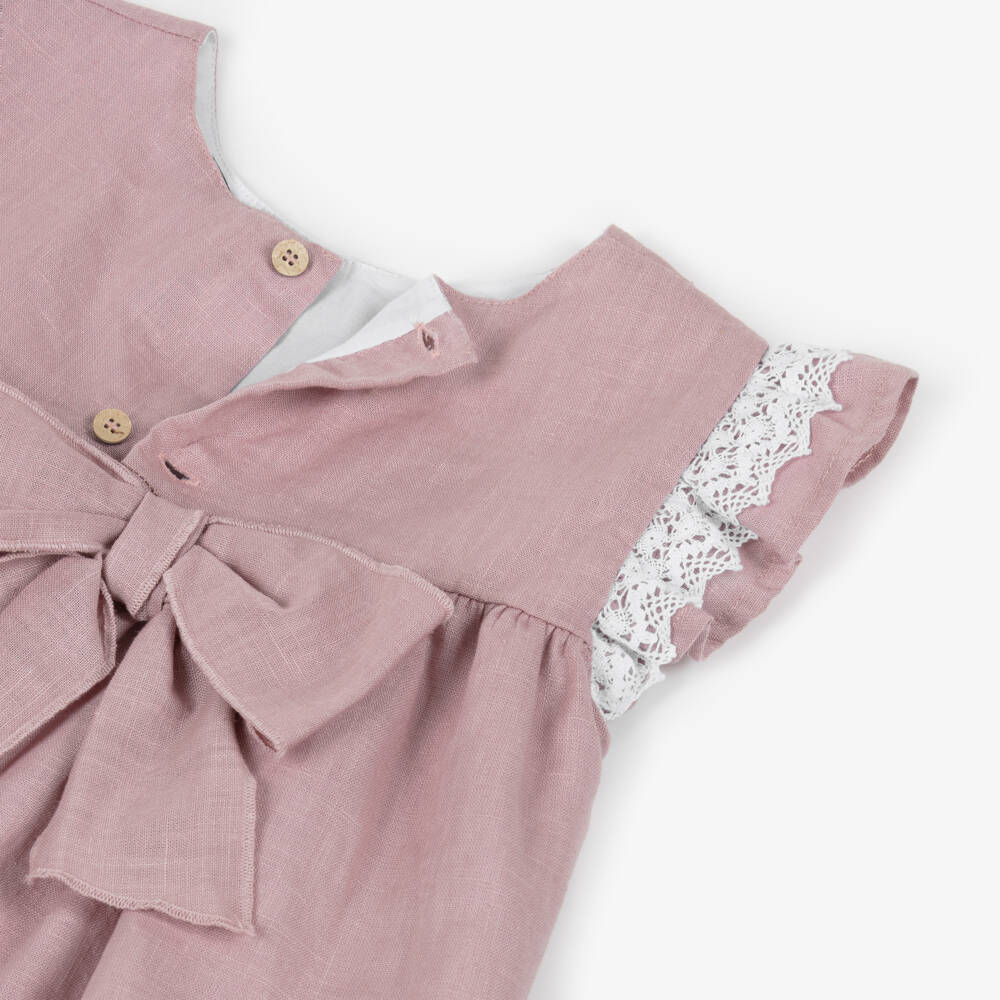 Babidu-Girls Dusky Pink Cotton Dress with Lace Trims | Childrensalon Outlet