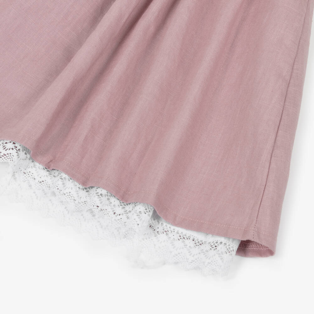 Babidu-Girls Dusky Pink Cotton Dress with Lace Trims | Childrensalon Outlet