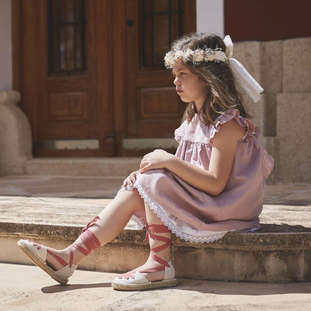 Babidu-Girls Dusky Pink Cotton Dress with Lace Trims | Childrensalon Outlet