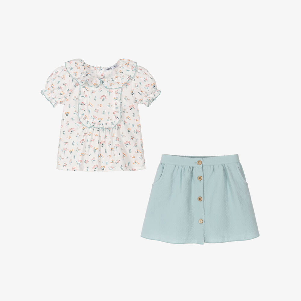 Babidu-طقم فاخر للبنات باللون العاجي والأزرق | Childrensalon Outlet