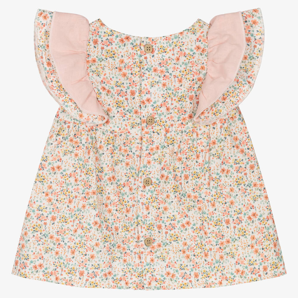 بابيدو -طقم شورت قطن لون عاجي وزهري بطبعة ورود | Childrensalon Outlet