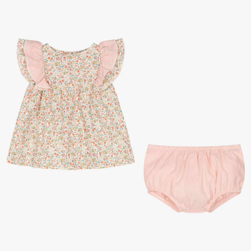 بابيدو -طقم شورت قطن لون عاجي وزهري بطبعة ورود | Childrensalon Outlet