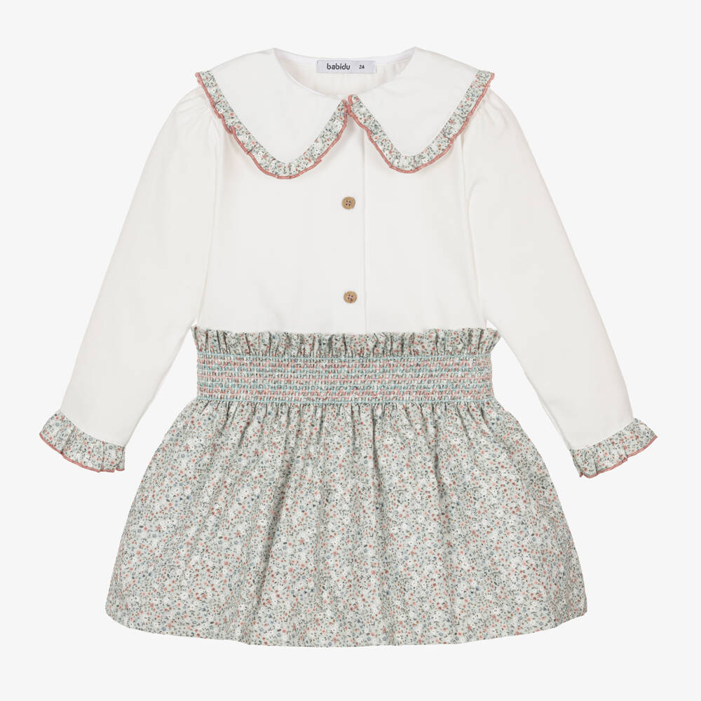 Babidu-Girls Floral Green Skirt Ensemble | Childrensalon Outlet