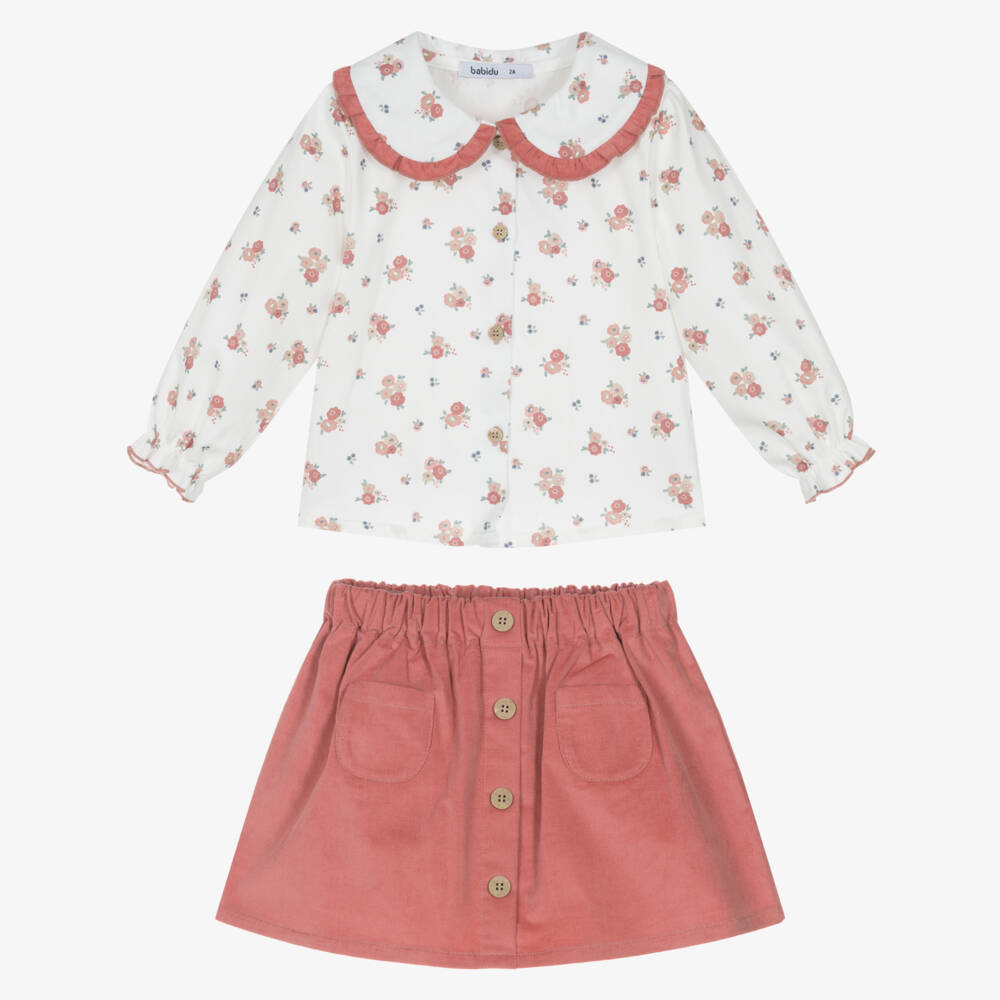 Babidu-Кремовый и розовый комплект с цветочным узором для девочек | Childrensalon Outlet