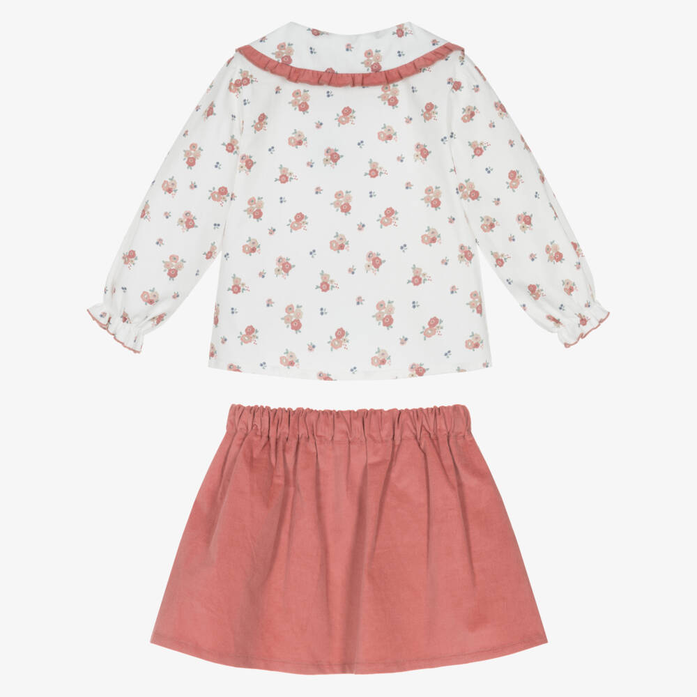 Babidu-Кремовый и розовый комплект с цветочным узором для девочек | Childrensalon Outlet