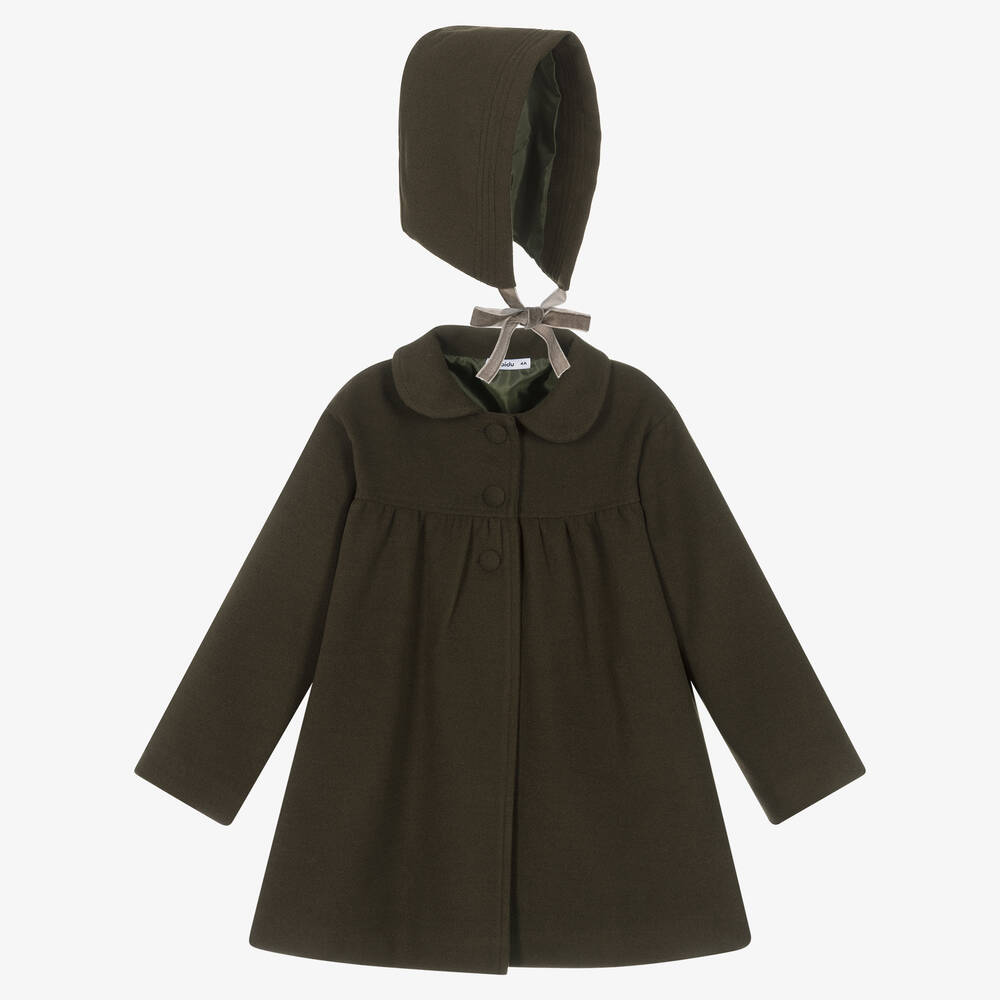 Babidu - Girls Green Coat & Hat Set | Childrensalon