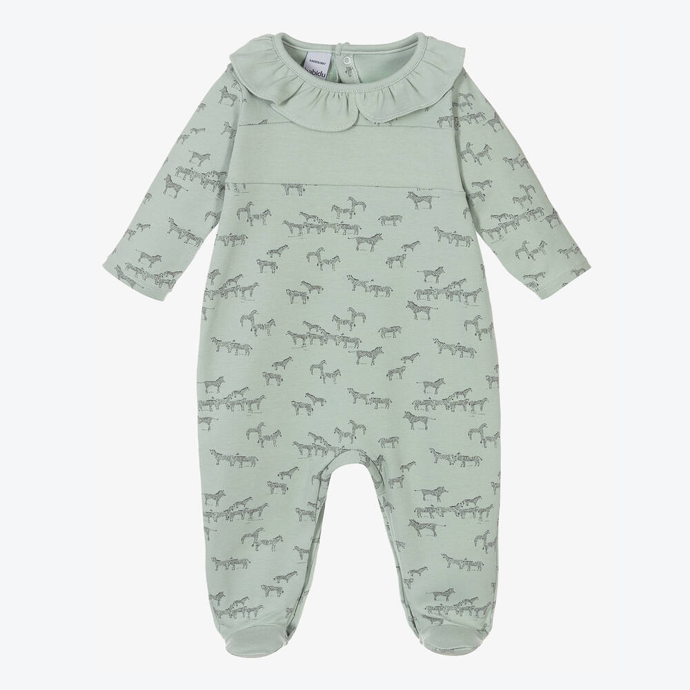 Babidu - Girls Green Cotton Babygrow | Childrensalon