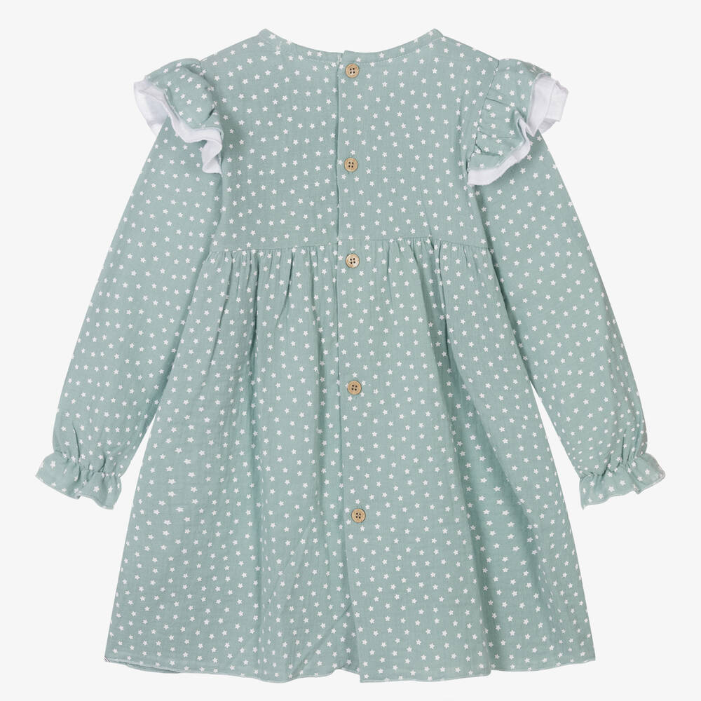 Babidu-Girls Green Cotton Cheesecloth Star Dress | Childrensalon Outlet