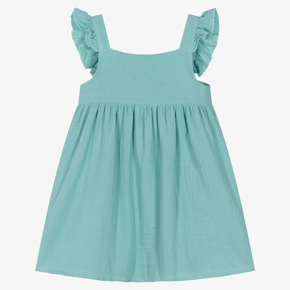 Babidu - Girls Green Cotton Dress | Childrensalon