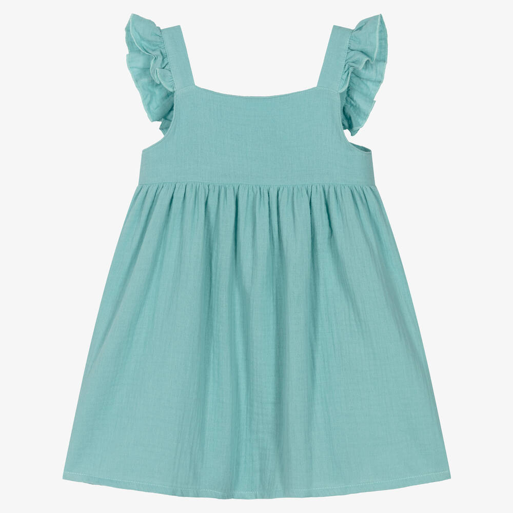 Babidu-Girls Green Cotton Dress | Childrensalon Outlet