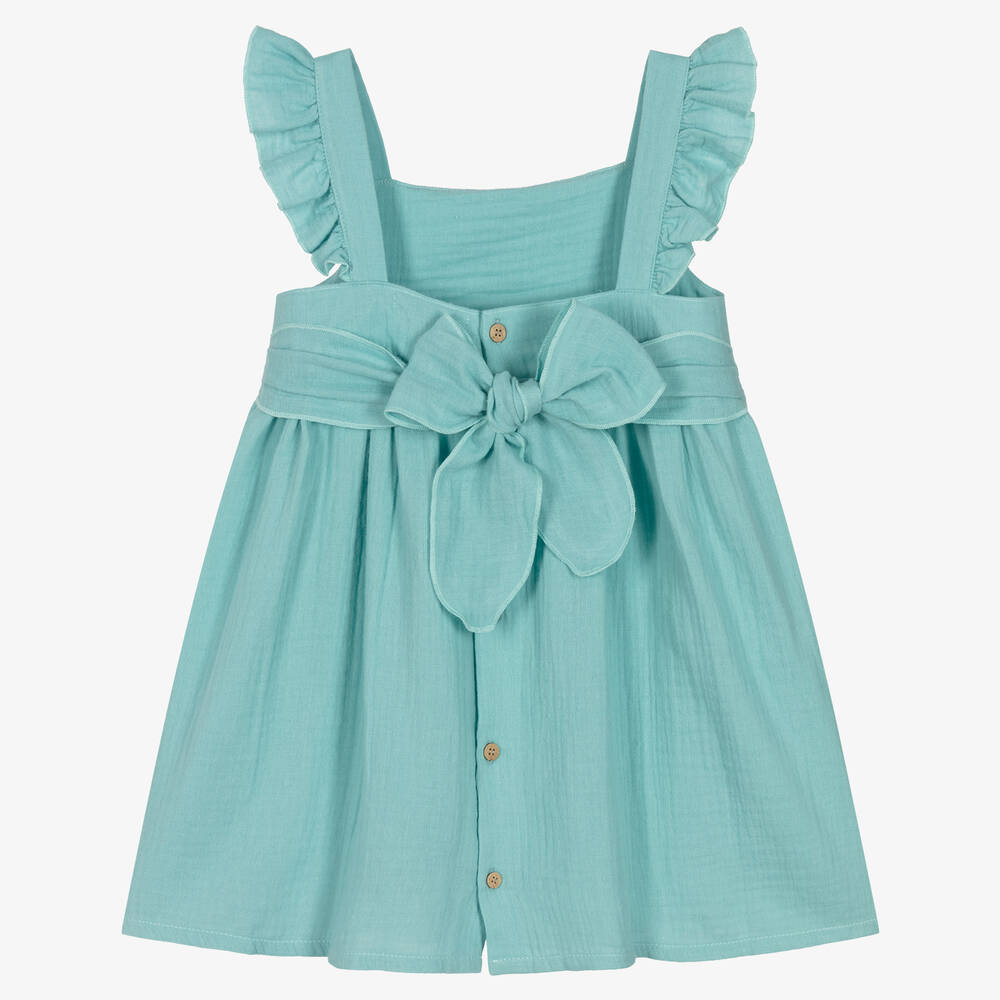 Babidu-Girls Green Cotton Dress | Childrensalon Outlet