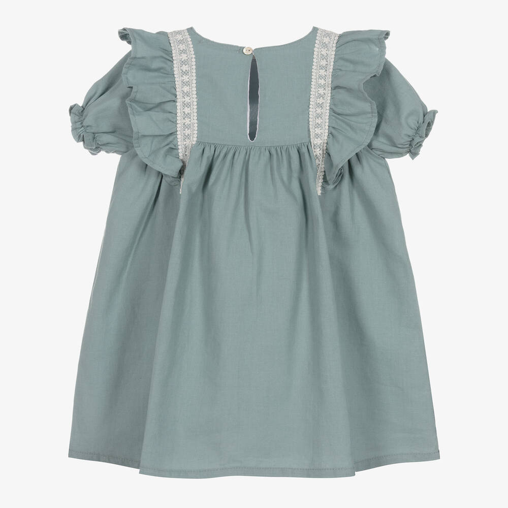 Babidu-Girls Green Cotton Dress | Childrensalon Outlet