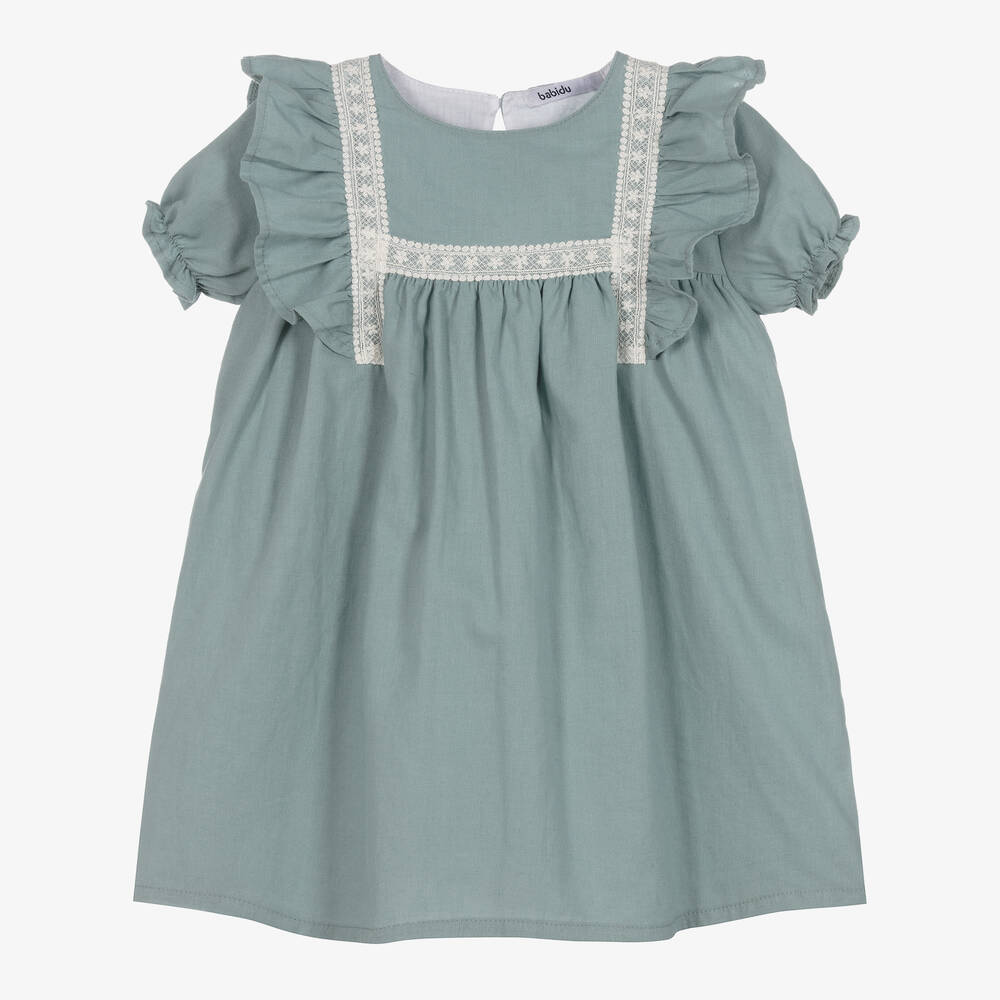 Babidu - Girls Green Cotton Dress | Childrensalon