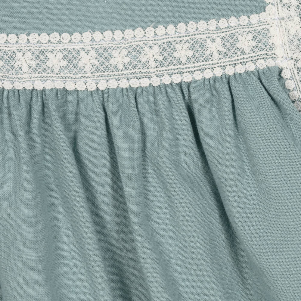 Babidu-Girls Green Cotton Dress | Childrensalon Outlet