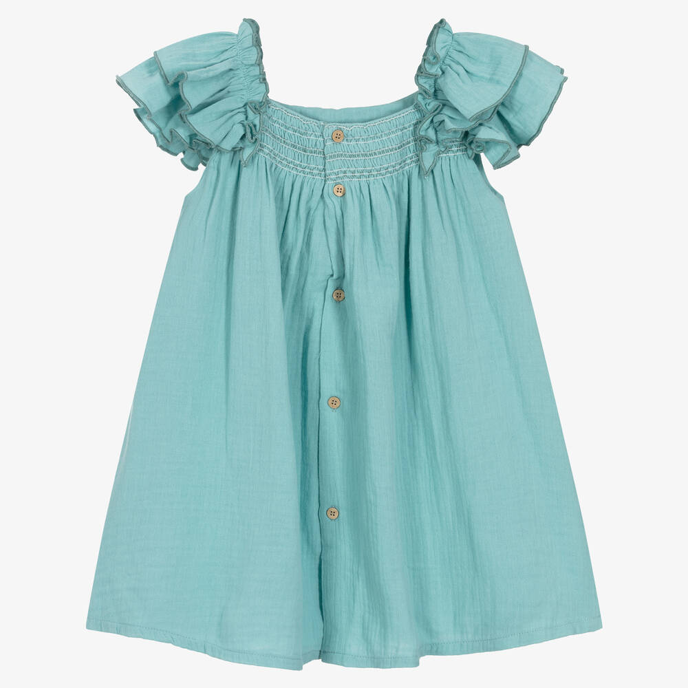 Babidu-Зеленое хлопковое платье | Childrensalon Outlet