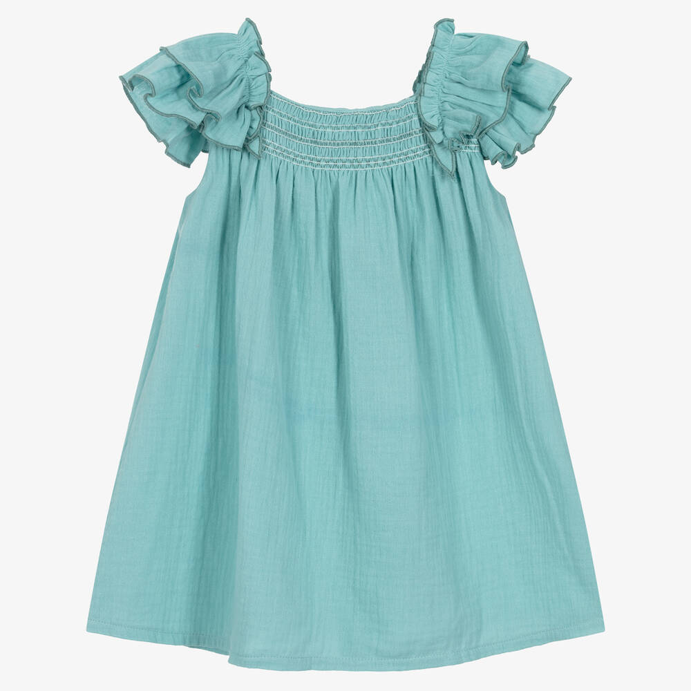 Babidu - Girls Green Cotton Dress | Childrensalon