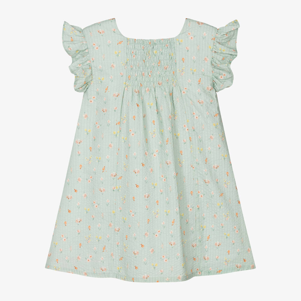 Babidu-فستان بطبعة ورود مزيج قطن لون أخضر فاتح | Childrensalon Outlet