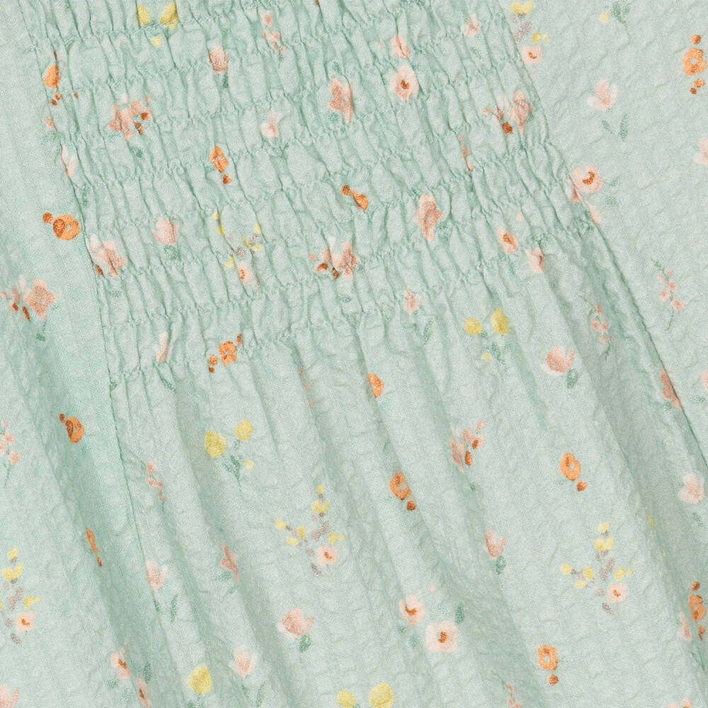 Babidu-فستان بطبعة ورود مزيج قطن لون أخضر فاتح | Childrensalon Outlet