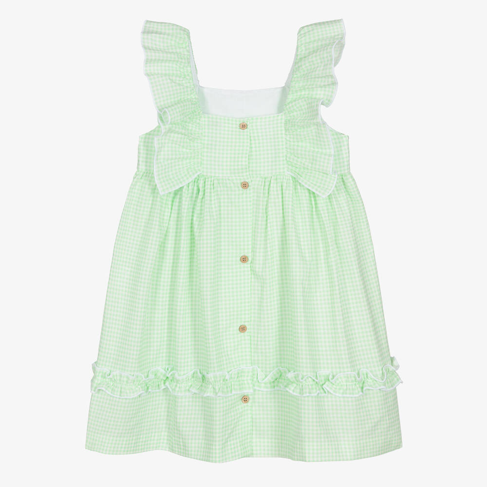 Babidu-Girls Green Cotton Gingham Dress | Childrensalon Outlet