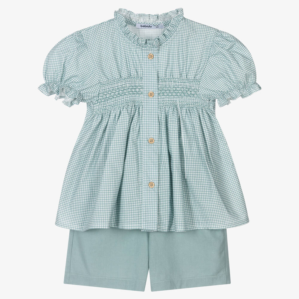 Babidu - Girls Green Cotton Shorts Set | Childrensalon