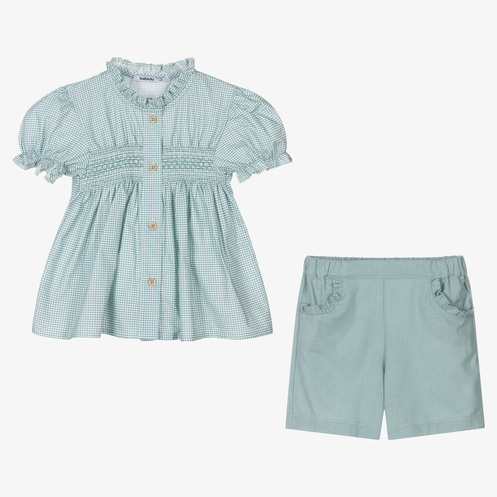 Babidu-Girls Green Cotton Shorts Set | Childrensalon Outlet
