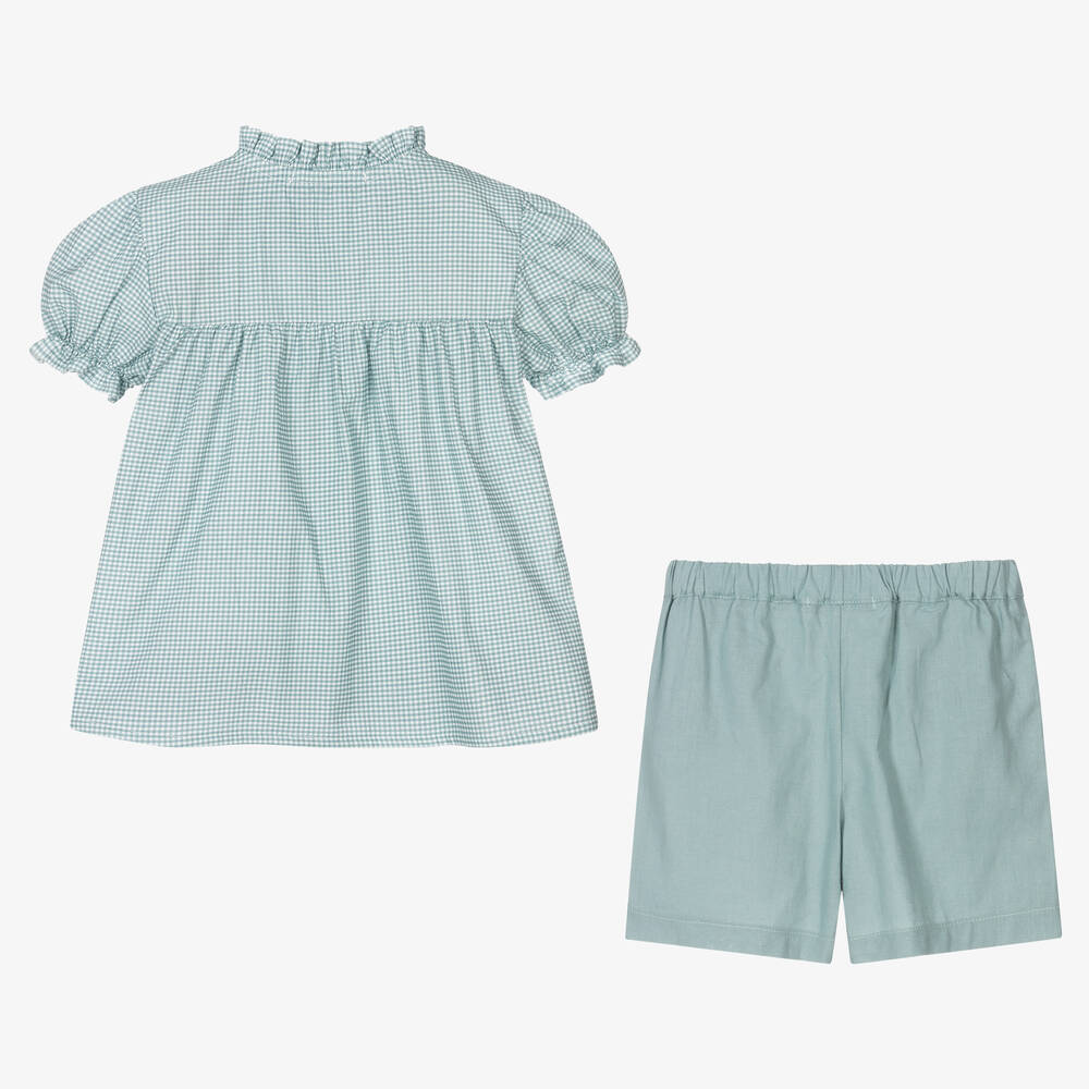 Babidu-Girls Green Cotton Shorts Set | Childrensalon Outlet