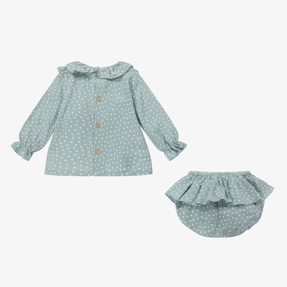 Babidu-Girls Green Cotton Shorts Set | Childrensalon Outlet
