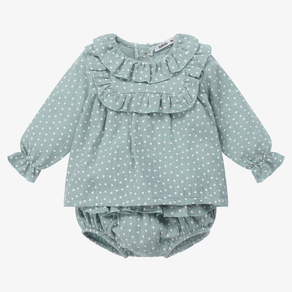 Babidu - Girls Green Cotton Shorts Set | Childrensalon