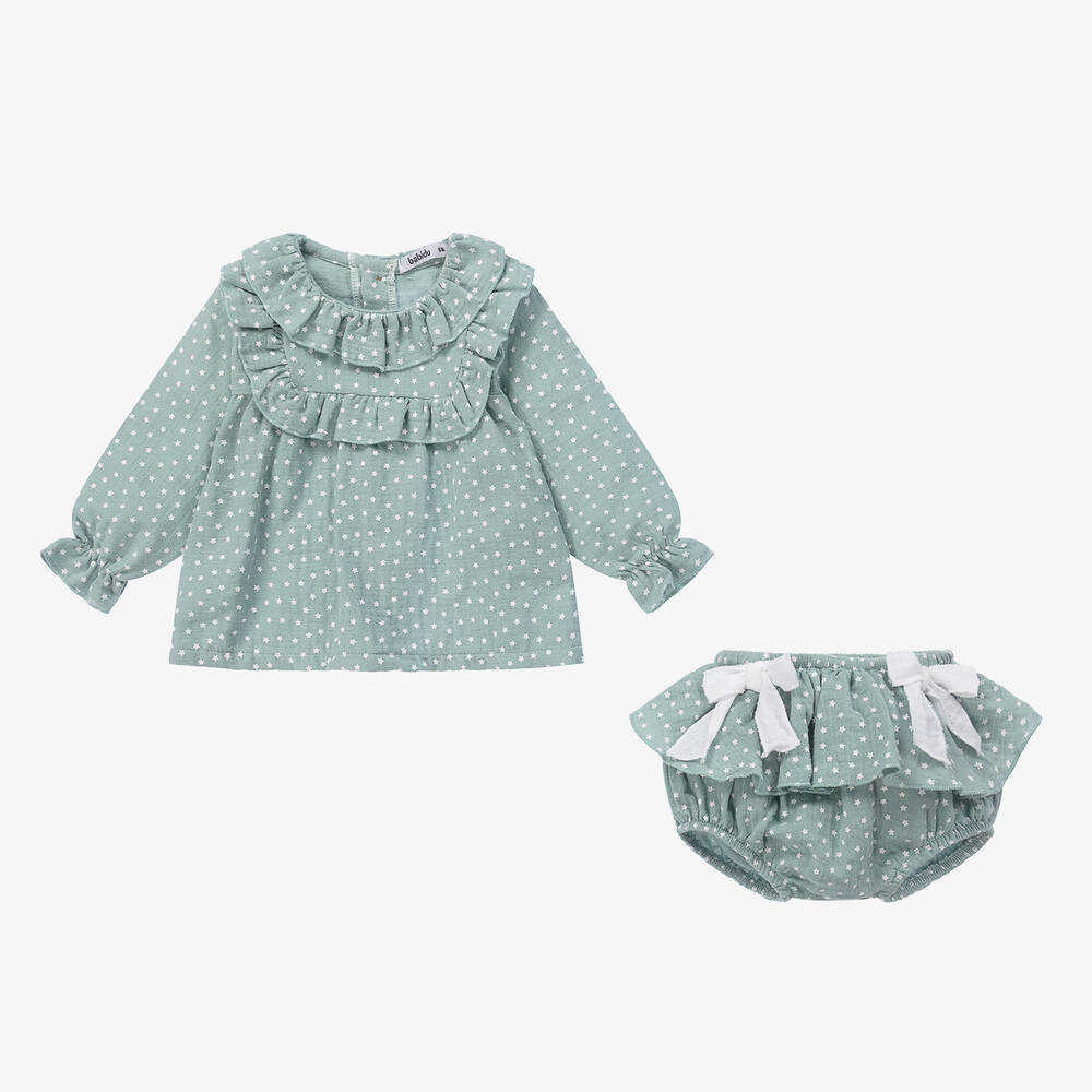 Babidu-Girls Green Cotton Shorts Set | Childrensalon Outlet