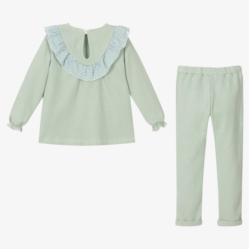 Babidu-Girls Green Cotton Trouser Set | Childrensalon Outlet