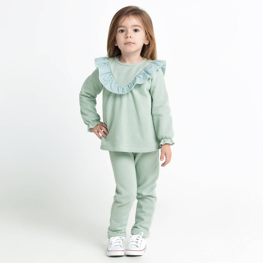 Babidu-Girls Green Cotton Trouser Set | Childrensalon Outlet