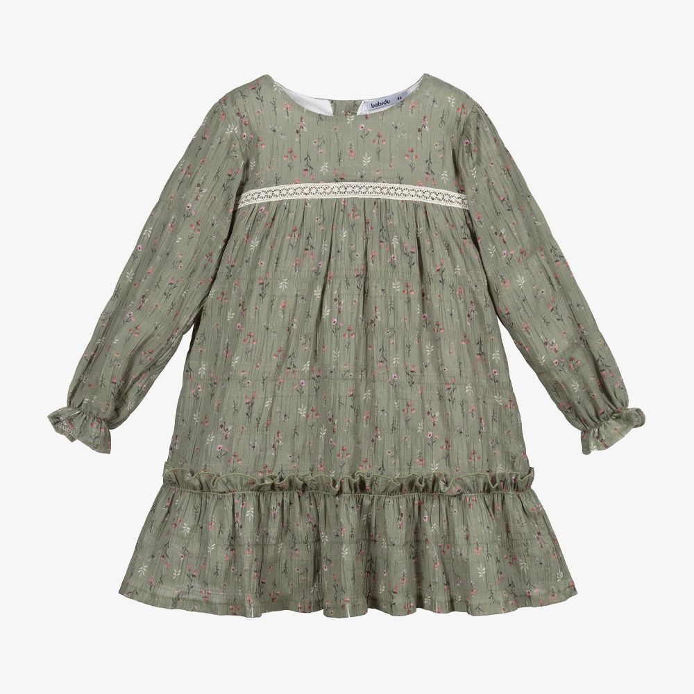 Babidu - Girls Green Floral Dress | Childrensalon