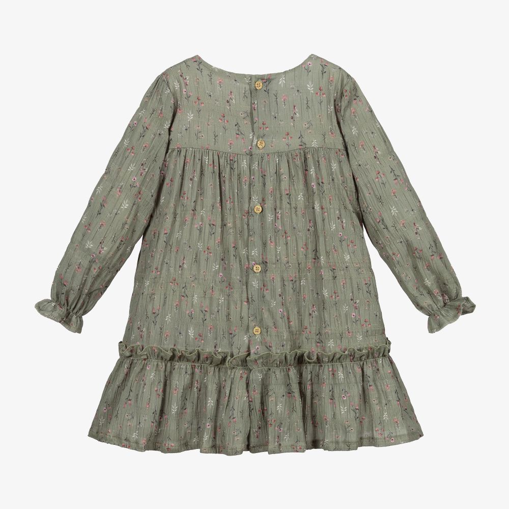 Babidu-فستان قطن لون أخضر بطبعة ورود | Childrensalon Outlet